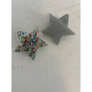STAR HAIR CLIPS SET OF TWO SILVER AND MUTLICOLOR STARS HAIR CLIPS